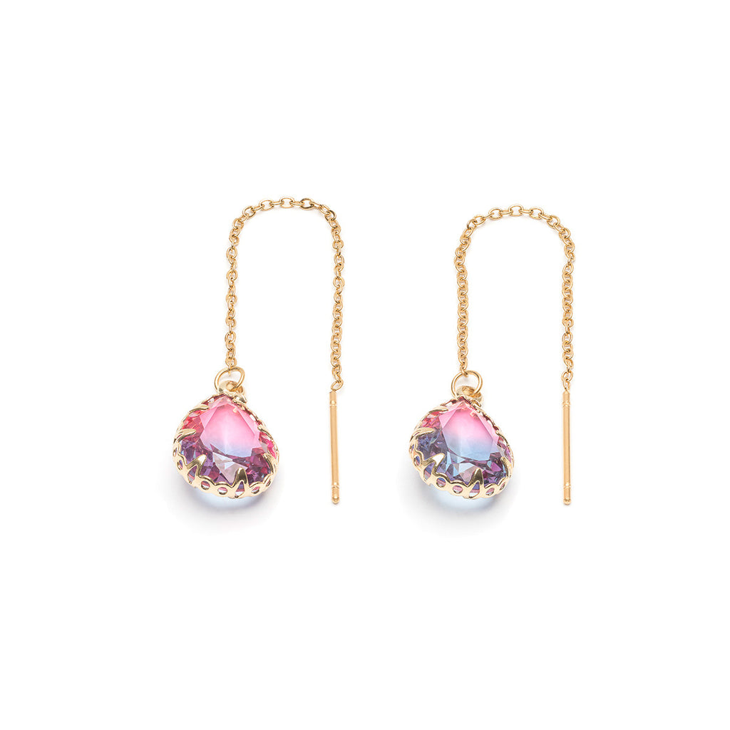 Threader pink and blue crystal drop earrings - Simply Whispers