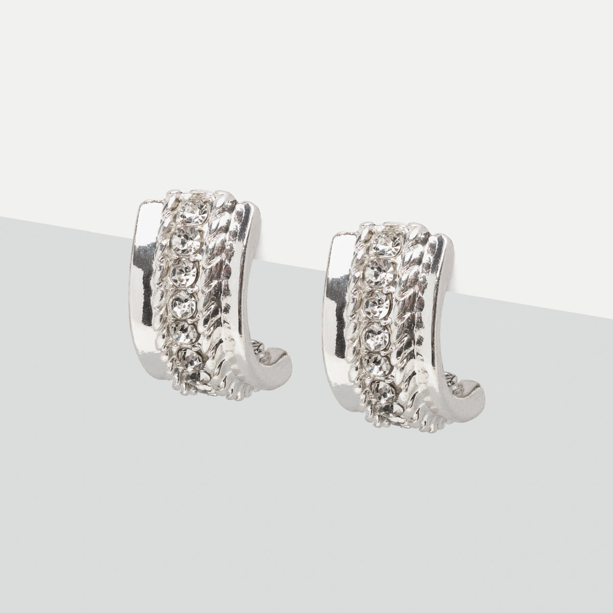 Silver Crystal Half Hoop Earrings - Simply Whispers