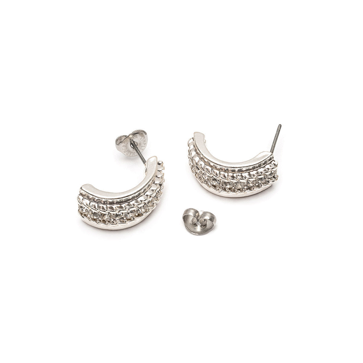 Silver Crystal Half Hoop Earrings - Simply Whispers