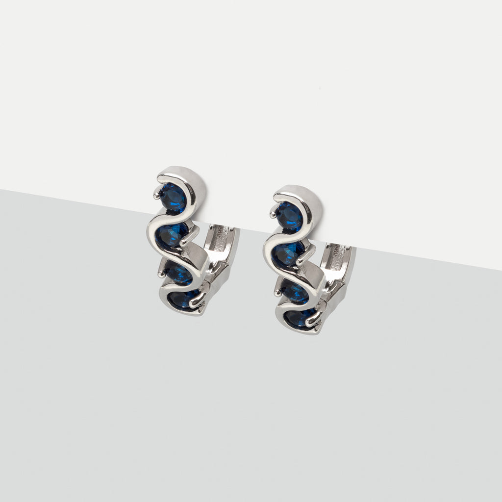 Blue Zirconia Silver Hoop Earrings - Simply Whispers