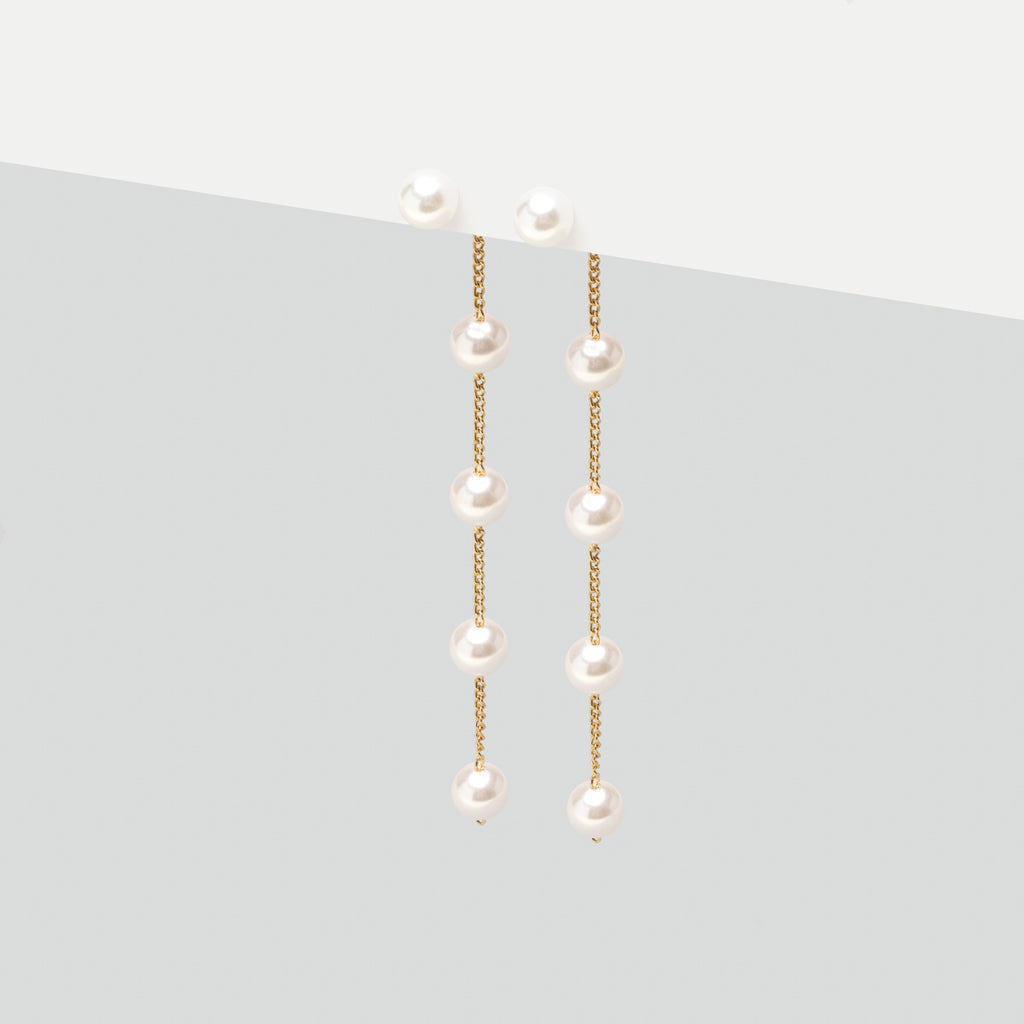 Gold Pearl Chain Dangle Earrings - Simply Whispers