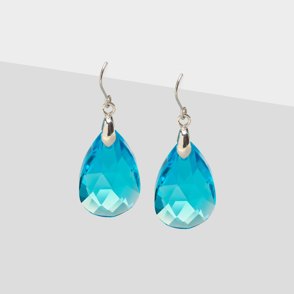 Stainless steel aqua teardrop french hook earrings - Simply Whispers