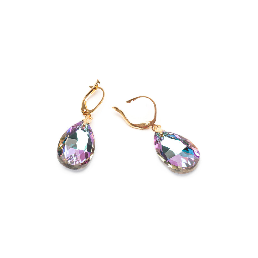 Gold purple and blue crystal drop earrings - Simply Whispers