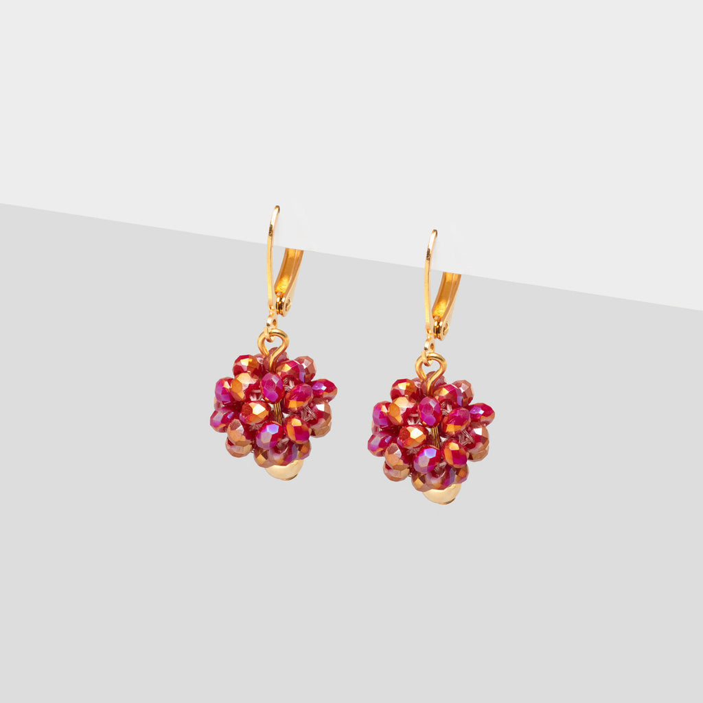 Gold red cluster bead drop earrings - Simply Whispers