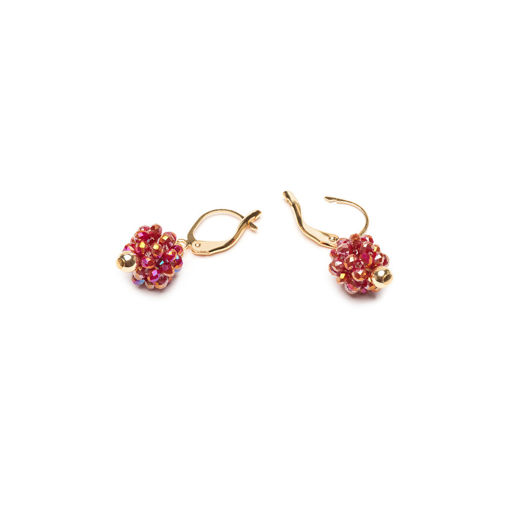 Gold red cluster bead drop earrings - Simply Whispers