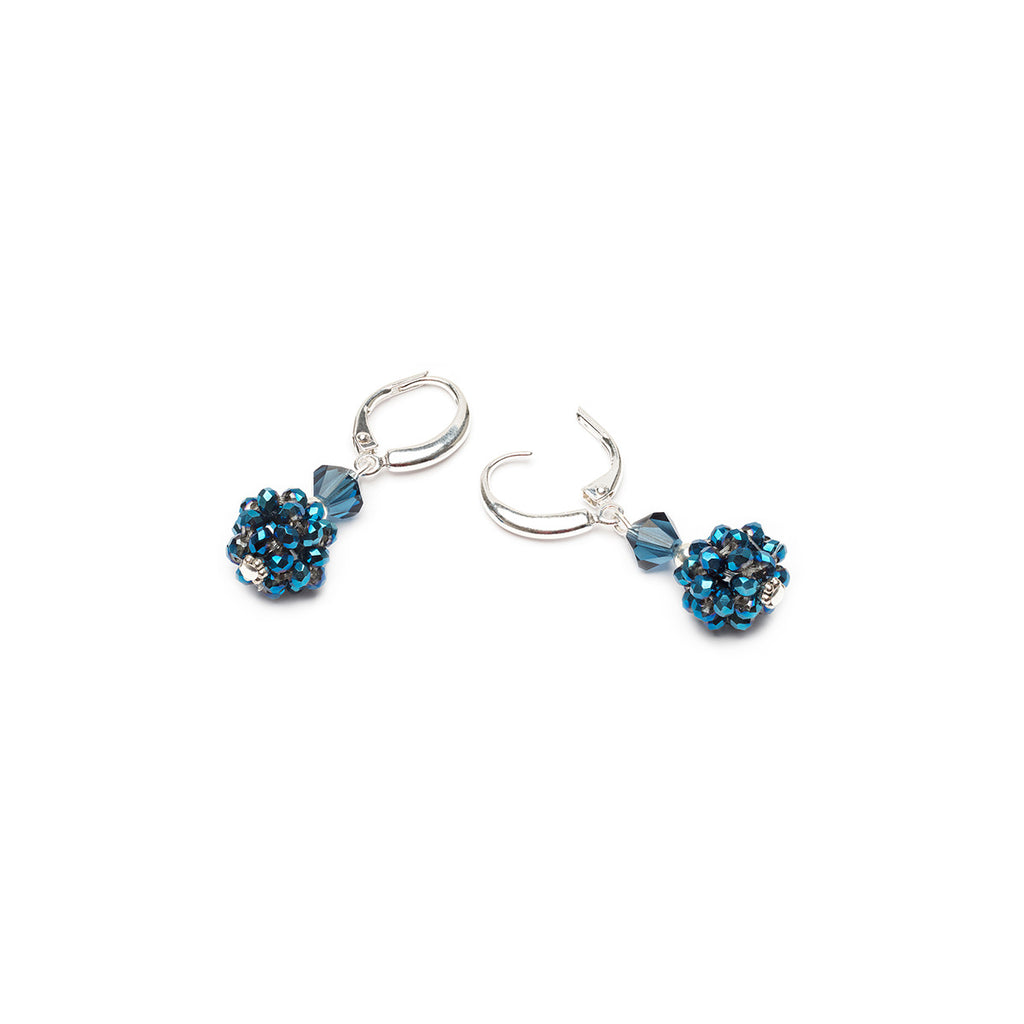 Silver blue cluster bead drop earrings - Simply Whispers