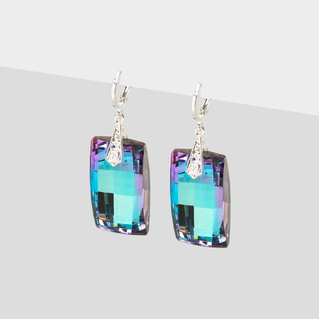 Purple blue silver plated drop earrings - Simply Whispers