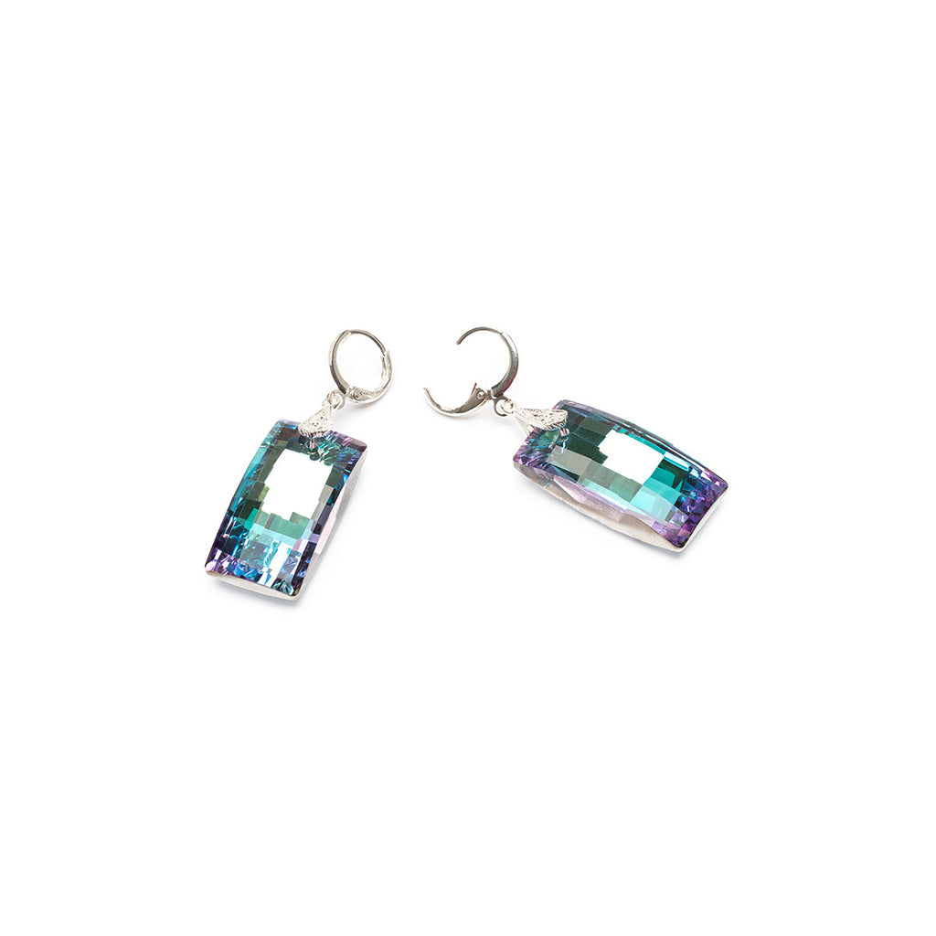 Purple blue silver plated drop earrings - Simply Whispers