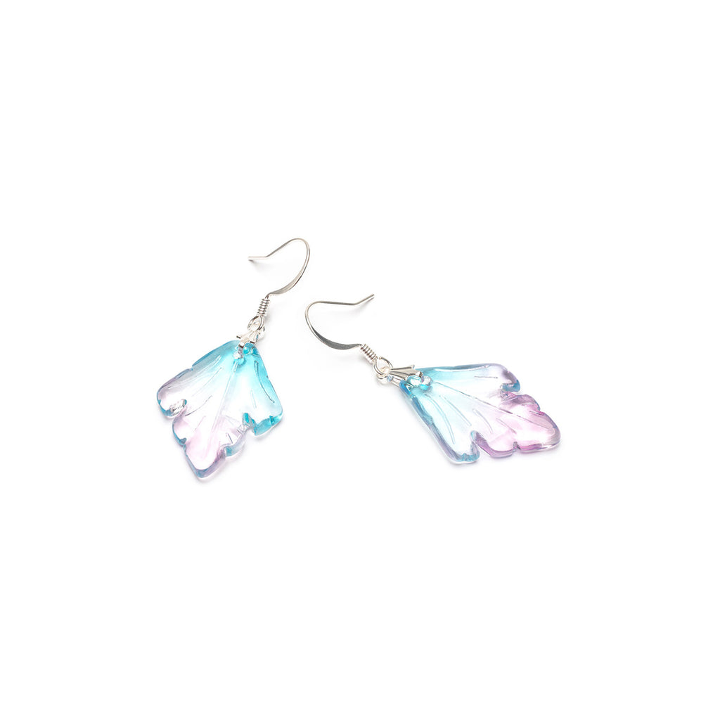 Pink and blue leaf silver plated french hook earrings - Simply Whispers
