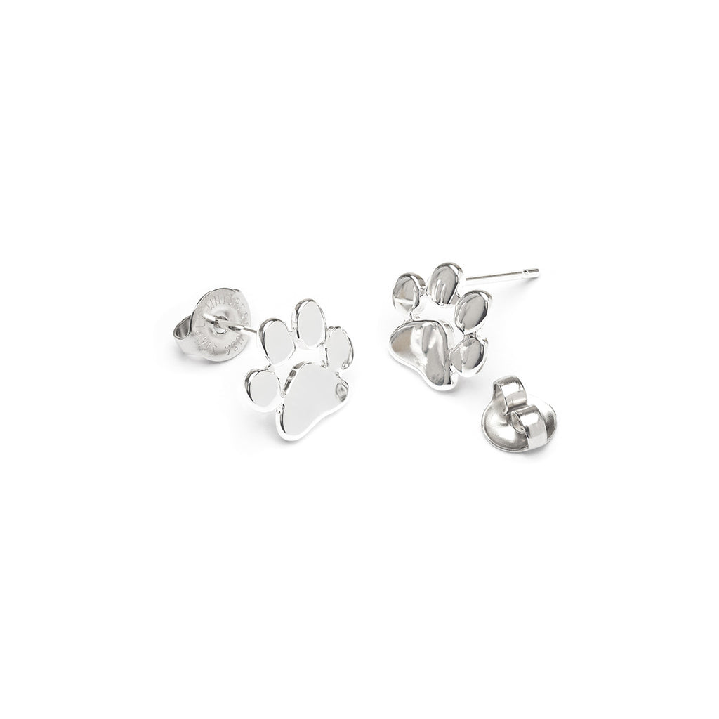 Silver Paw Print Stud Earrings - Simply Whispers