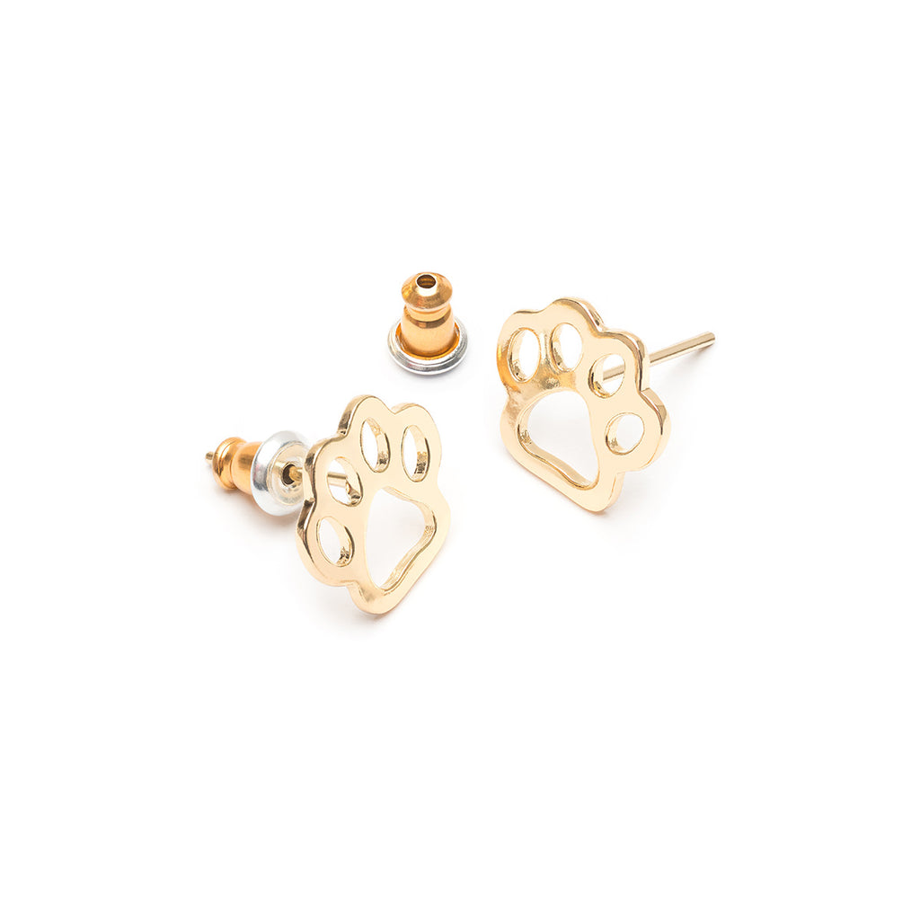 Gold Paw Print Stud Earrings - Simply Whispers