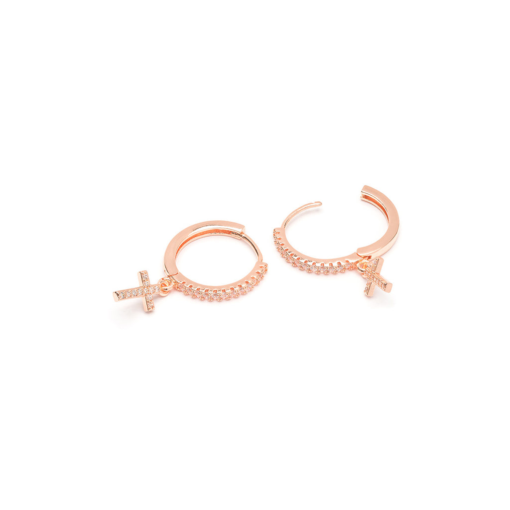 Rose Gold Pave Cross Hoops - Simply Whispers