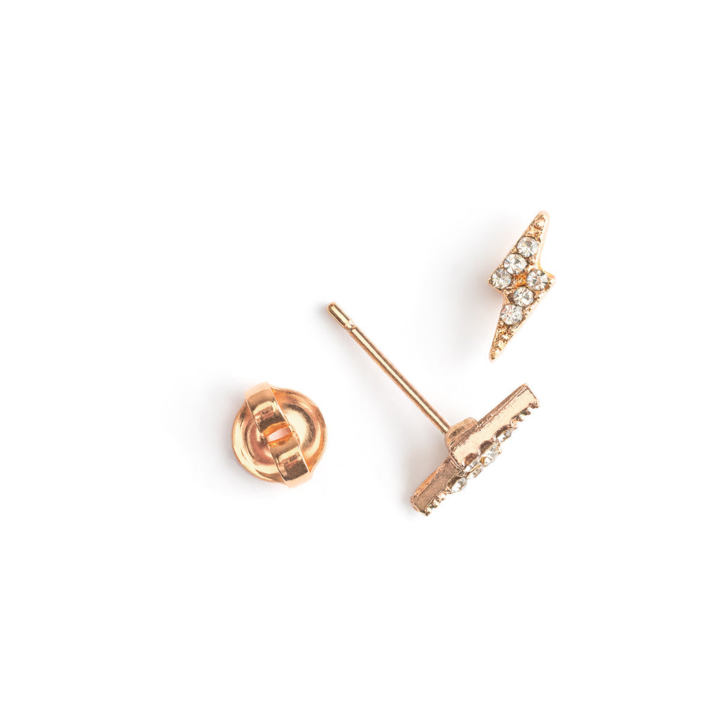 Gold crystal lightning bolt stud earrings - Simply Whispers