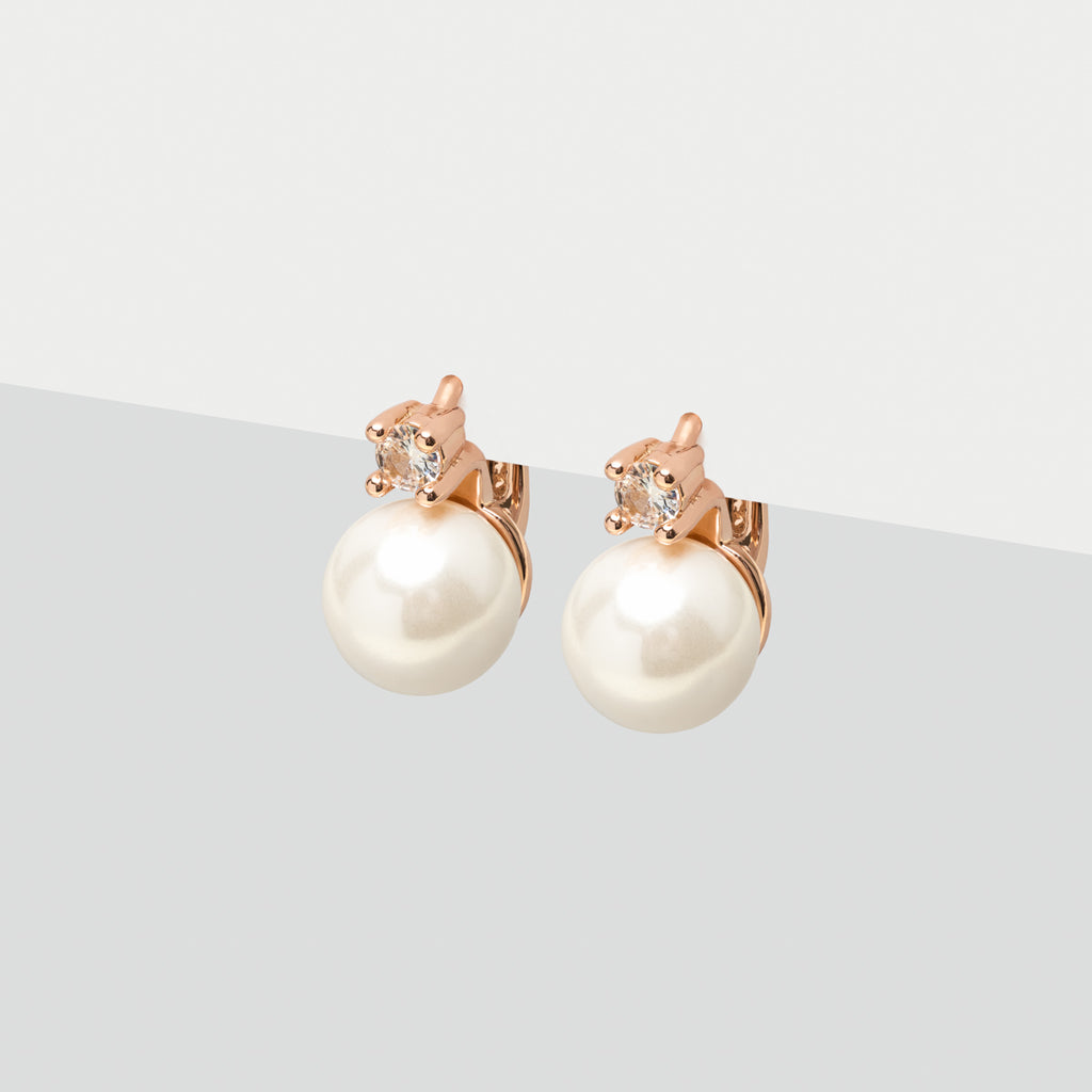 Rose gold large pearl with crystals leverback earrings - Simply Whispers