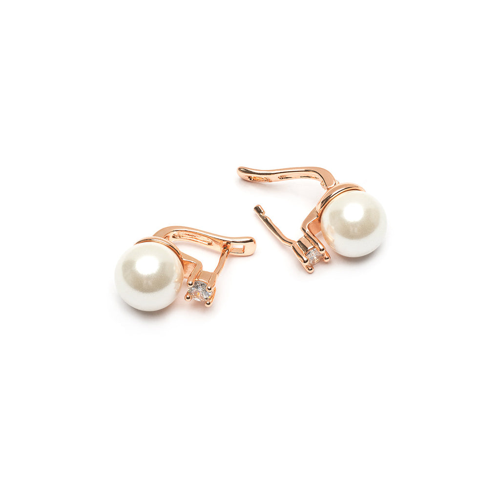 Rose gold large pearl with crystals leverback earrings - Simply Whispers