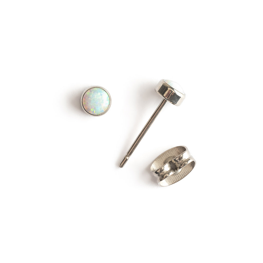 White opal titanium stud earrings - Simply Whispers