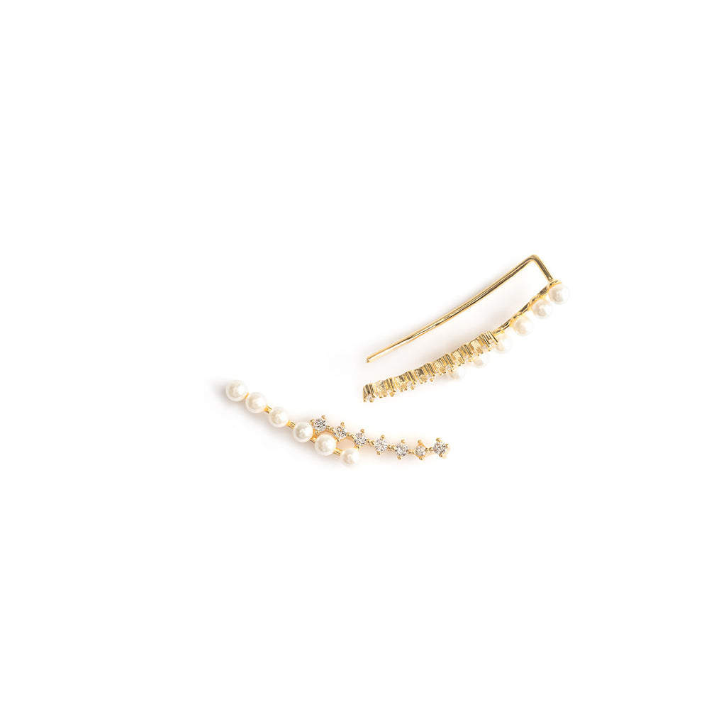 Pearls and zirconia gold ear climber - Simply Whispers
