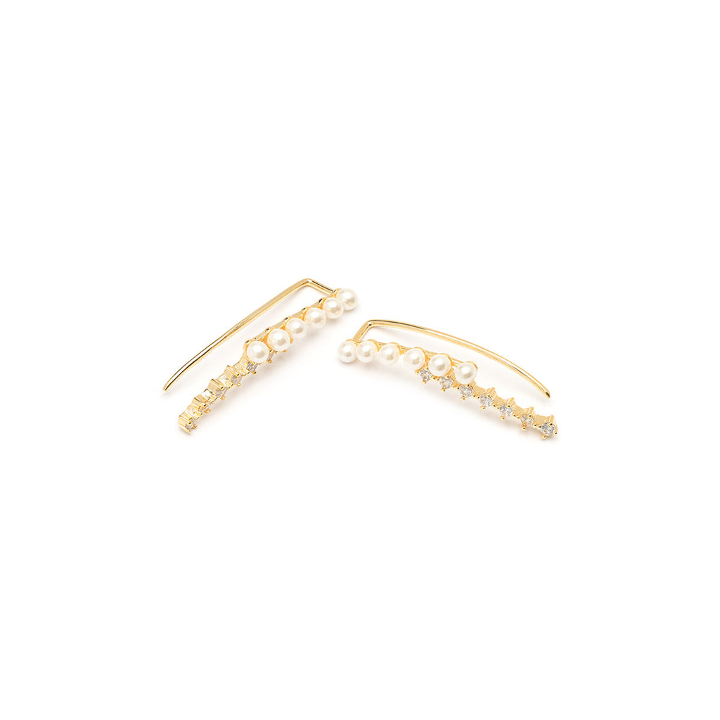 Pearls and zirconia gold ear climber - Simply Whispers