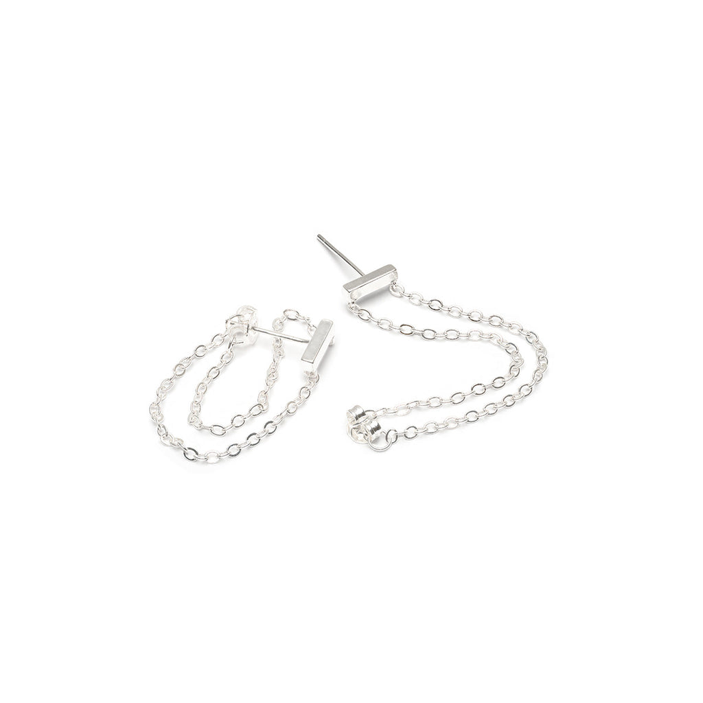 Silver bar double chain stud earrings - Simply Whispers