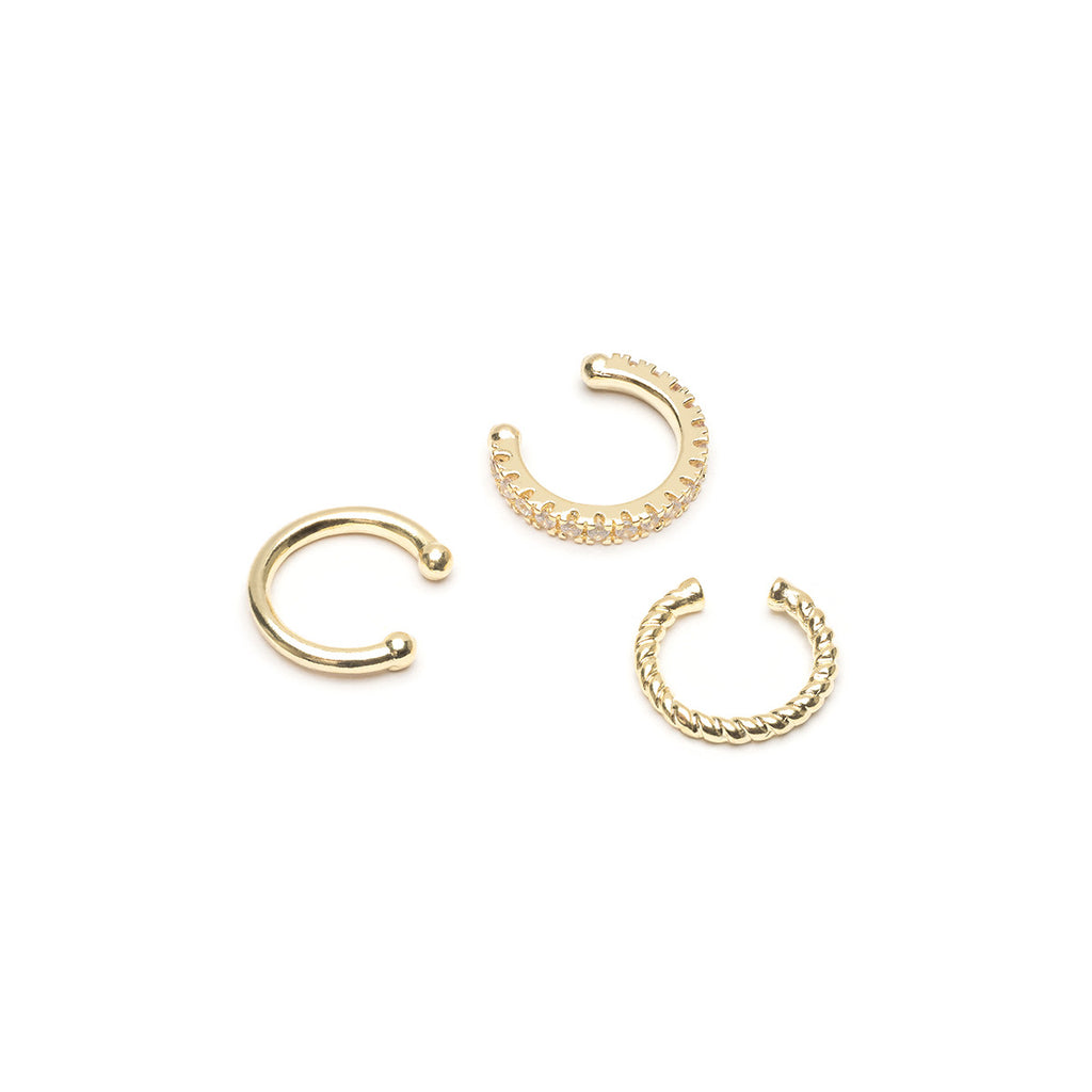 Set of 3 ear cuff gold earrings - Simply Whispers