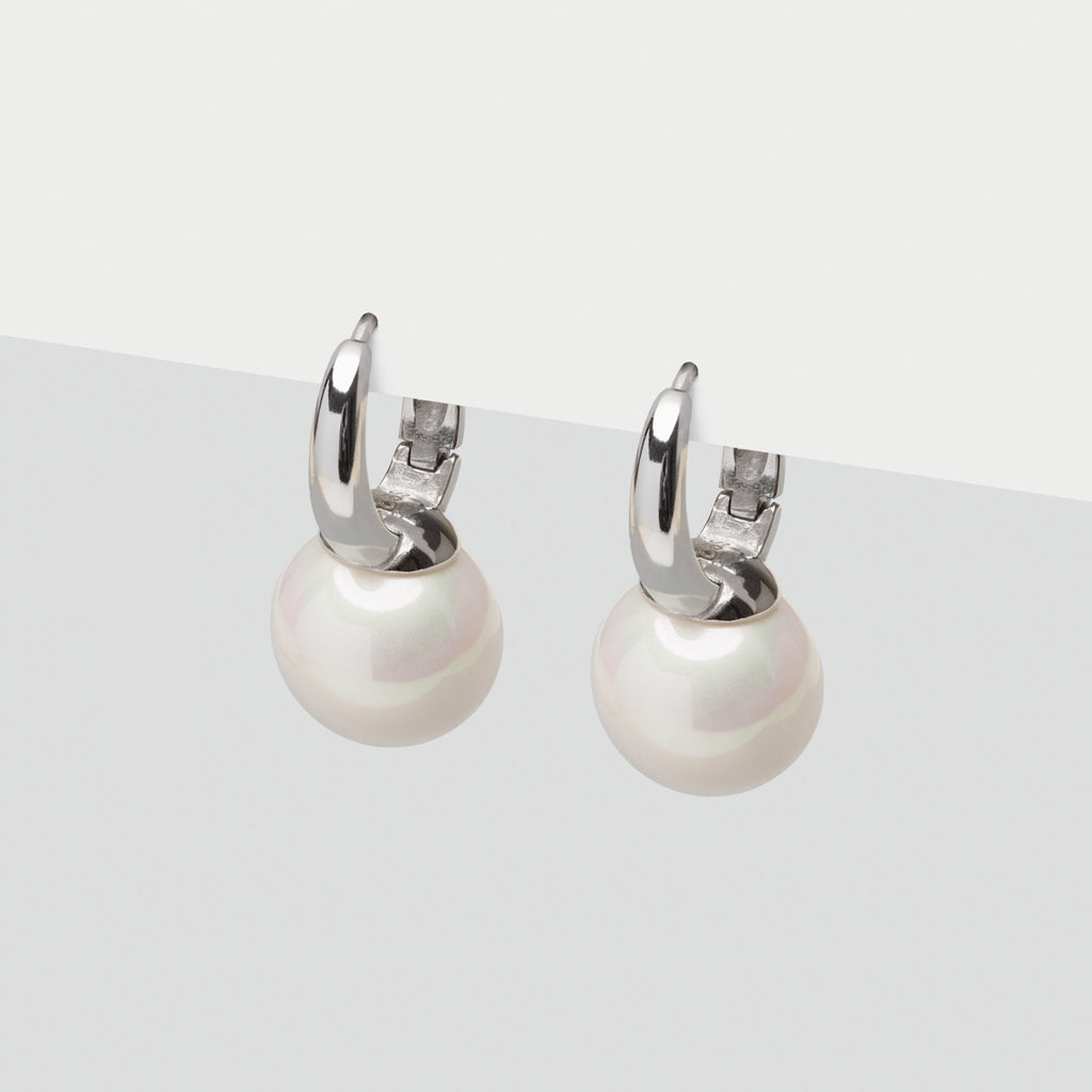 Oversized Pearl Silver Hoop Earrings - Simply Whispers