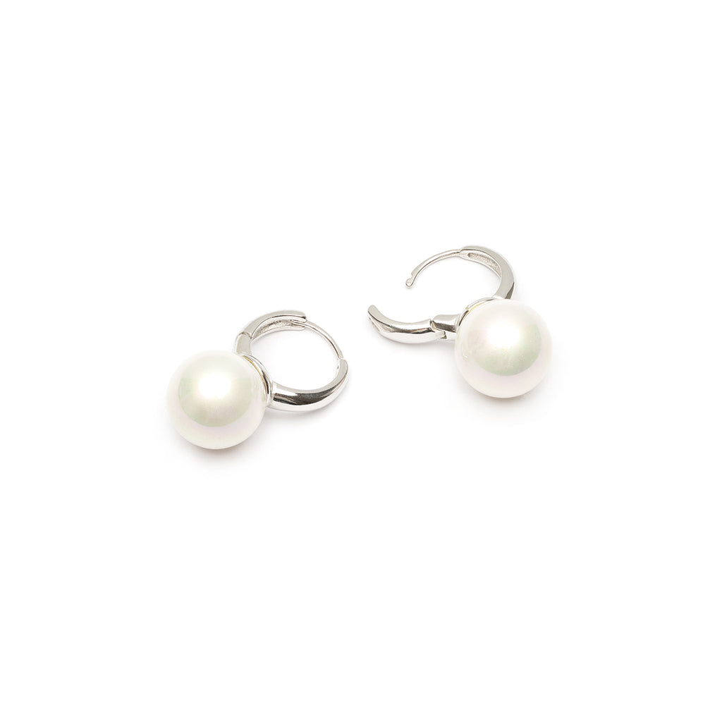 Oversized Pearl Silver Hoop Earrings - Simply Whispers