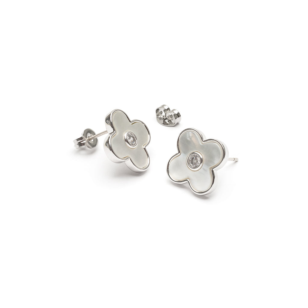 Mother pearl crystal clover stud earrings - Simply Whispers