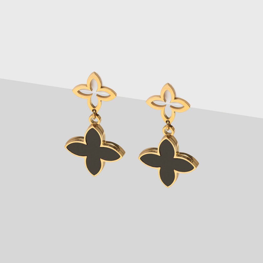 Black and gold clover dangle earrings - Simply Whispers