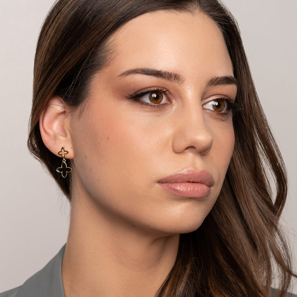 Black and gold clover dangle earrings - Simply Whispers