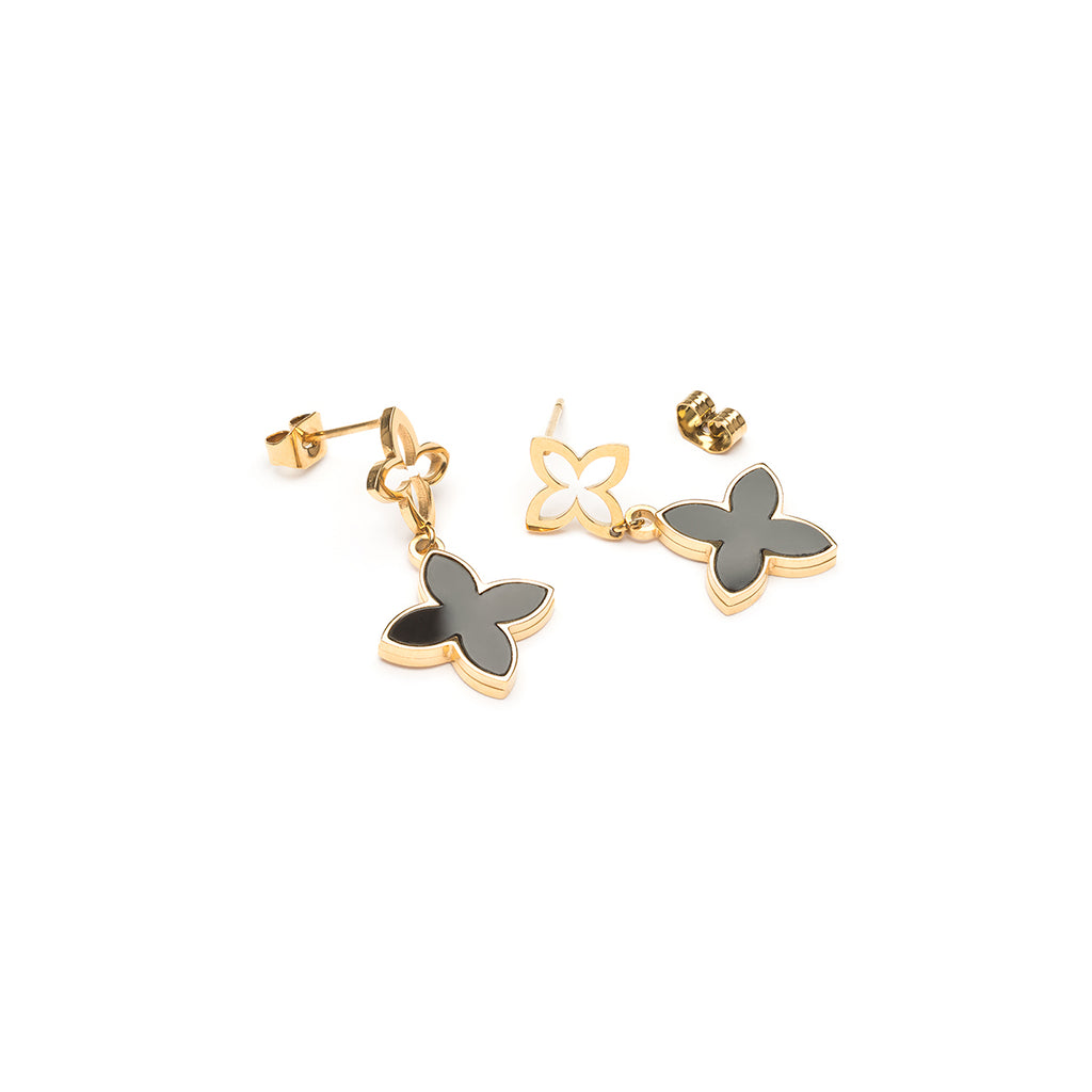 Black and gold clover dangle earrings - Simply Whispers