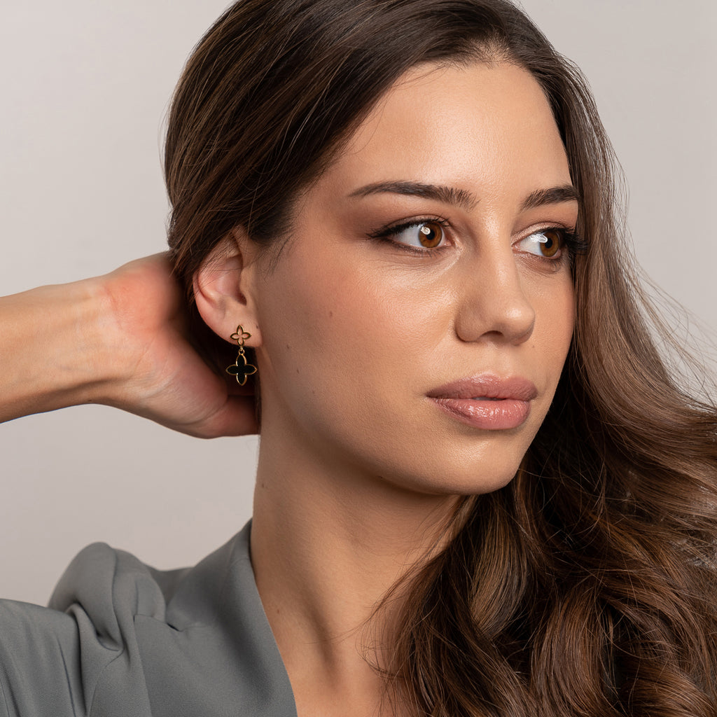 Black and gold clover dangle earrings - Simply Whispers
