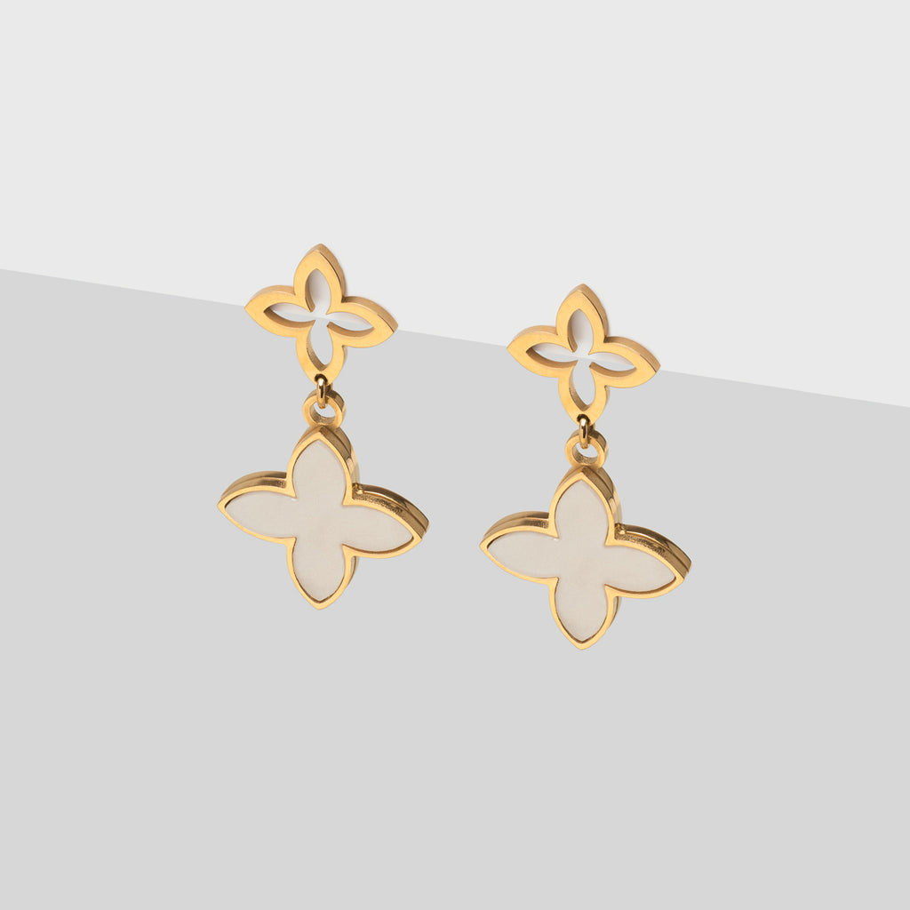 White and gold clover dangle earrings - Simply Whispers