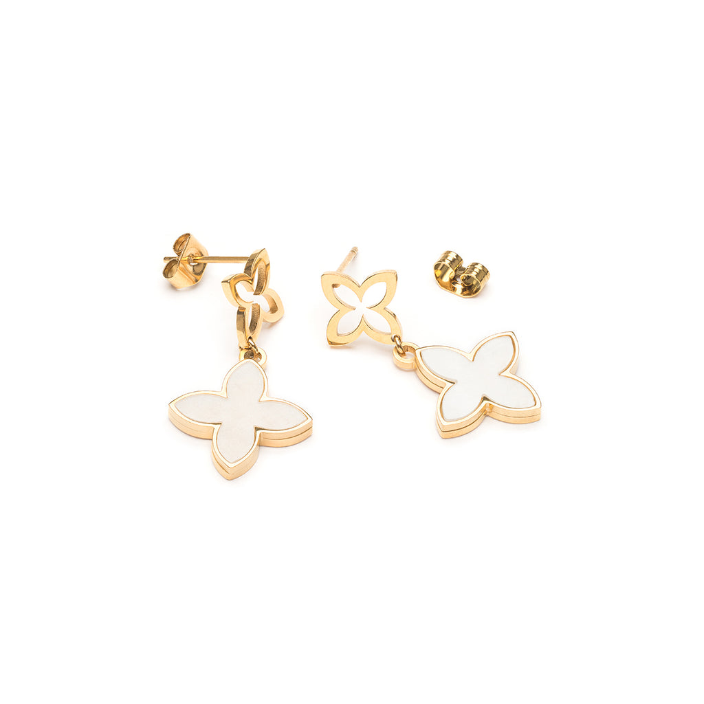 White and gold clover dangle earrings - Simply Whispers