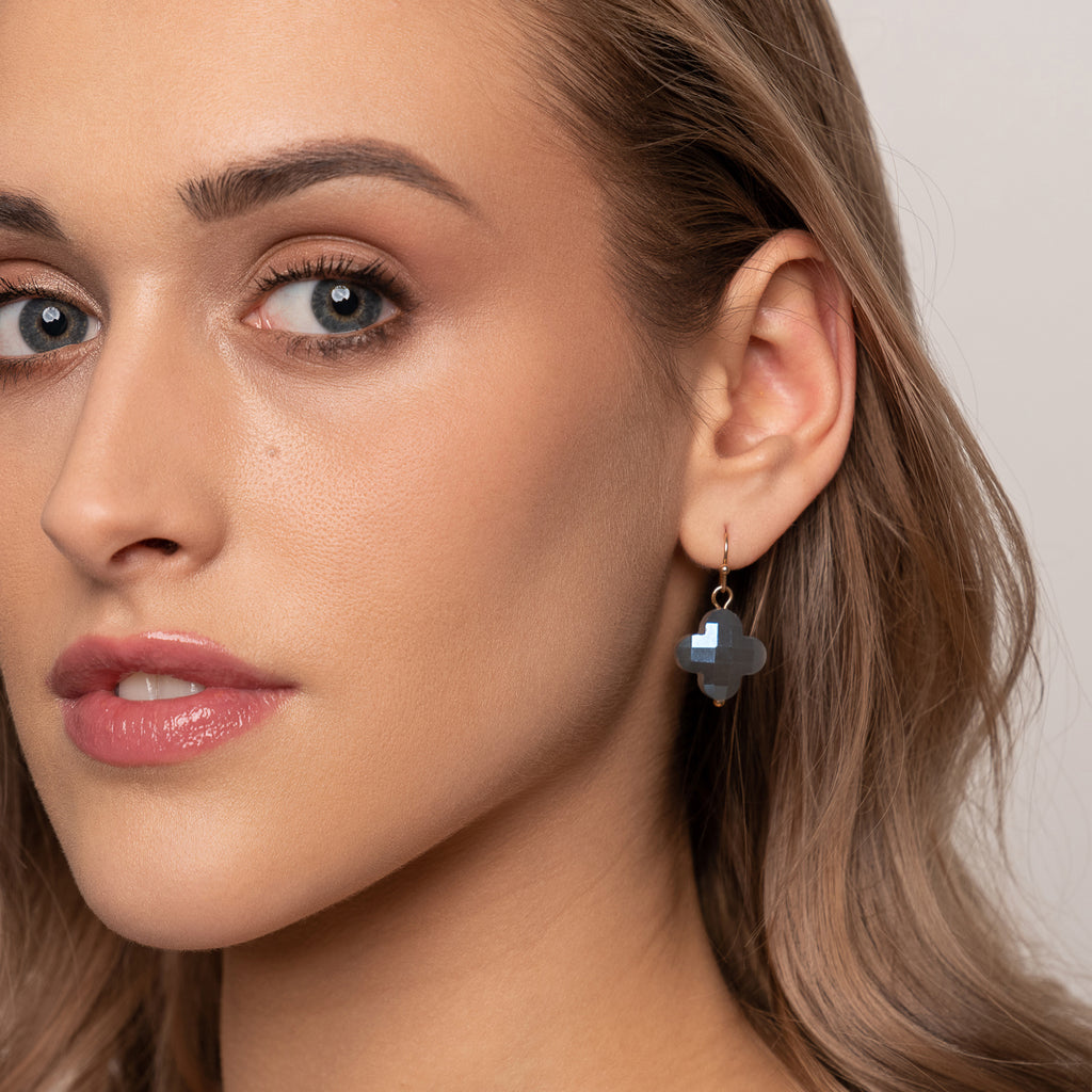 Blue shadows clover french hook earrings - Simply Whispers