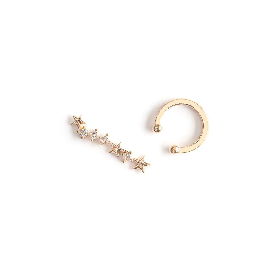 Gold ear cuff and crystal stars ear climber set - Simply Whispers