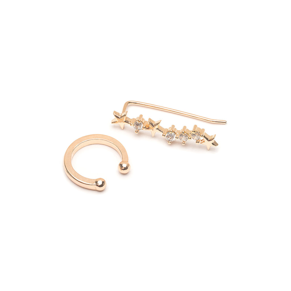 Gold ear cuff and crystal stars ear climber set - Simply Whispers