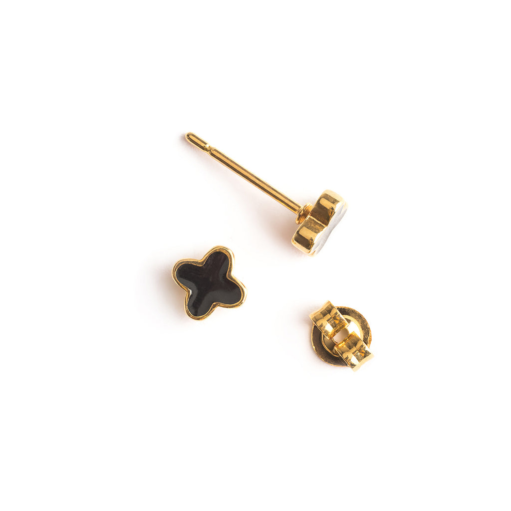 Black and gold clover stud earrings - Simply Whispers