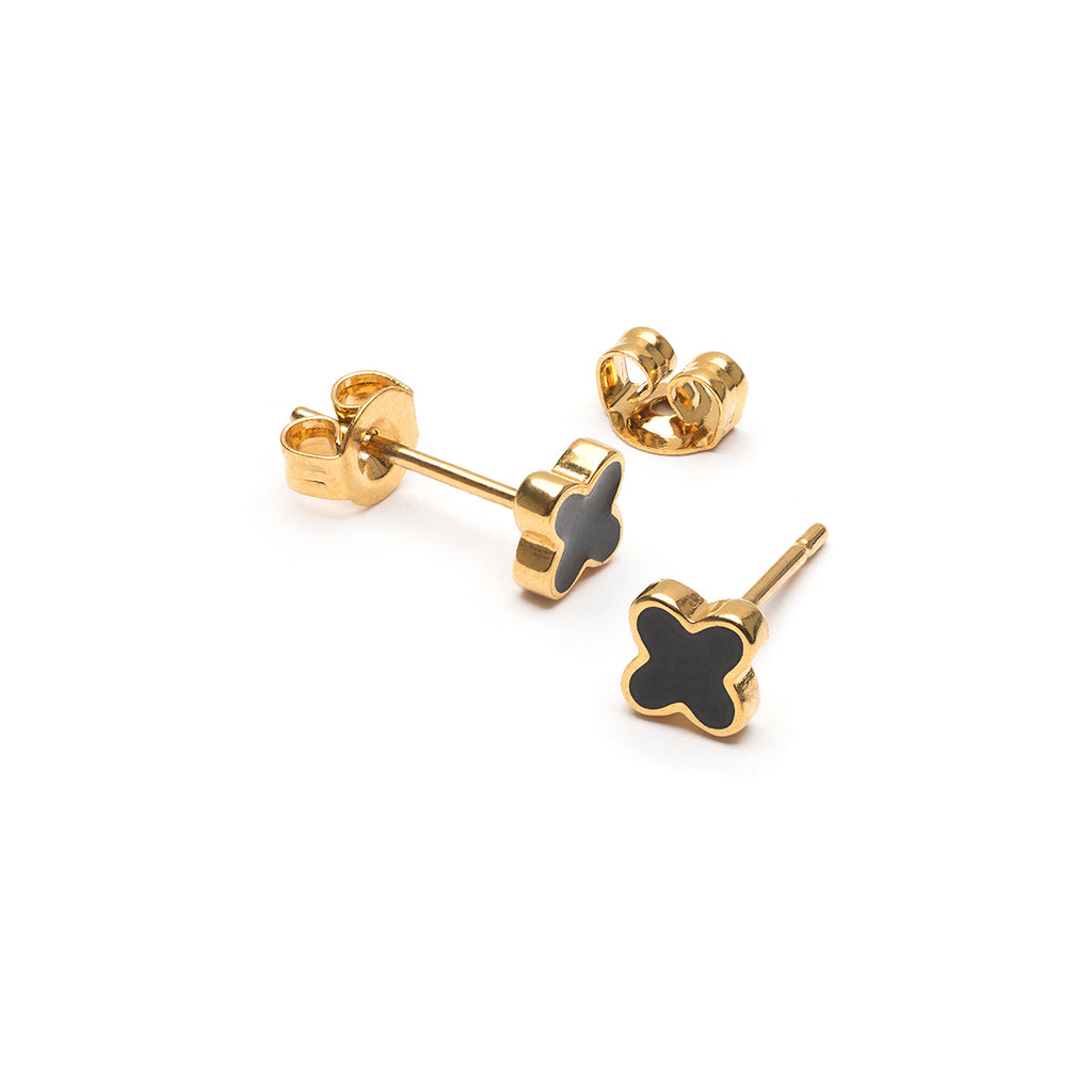 Black and gold clover stud earrings - Simply Whispers