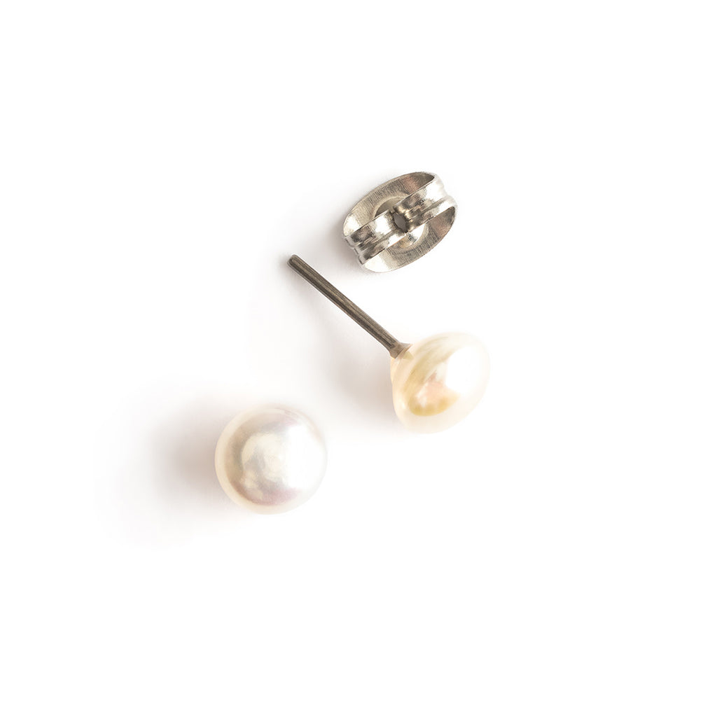 Freshwater pearl titanium stud earrings - Simply Whispers