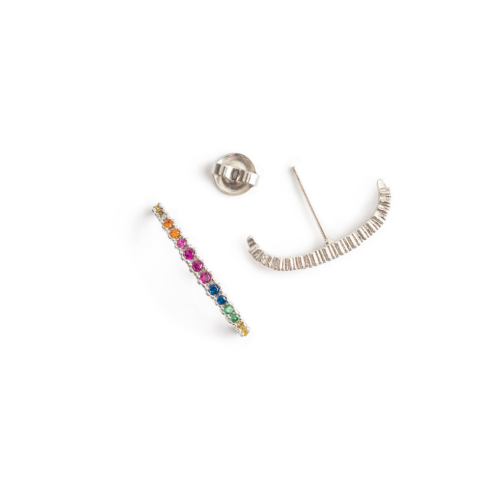 Rainbow Silver Ear Cuff Stud Earrings - Simply Whispers