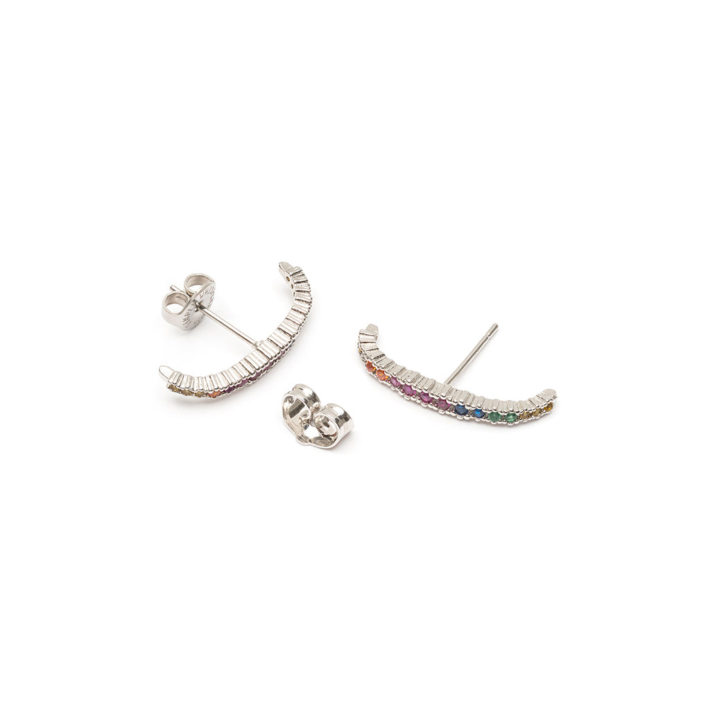 Rainbow Silver Ear Cuff Stud Earrings - Simply Whispers