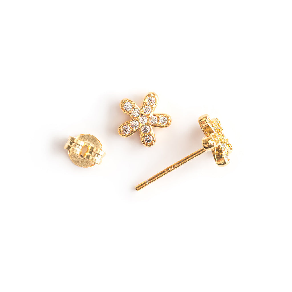Crystal Flower Gold Mini Stud Earrings - Simply Whispers