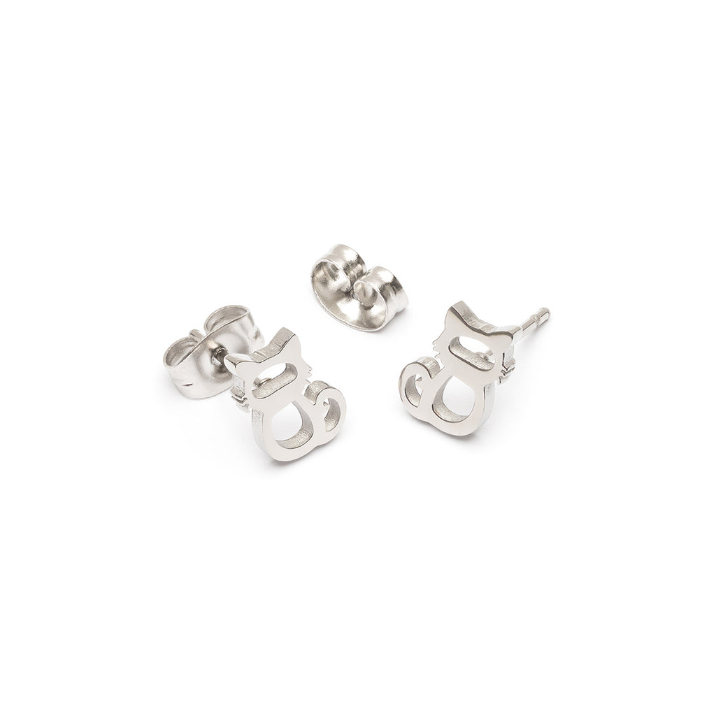 Silver Kitty Cat Stud Earrings - Simply Whispers