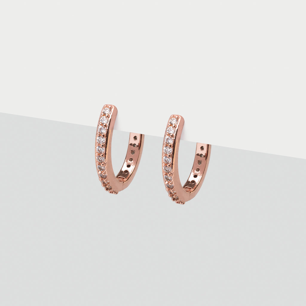 Rose Gold Pave Crystal Huggie Earrings - Simply Whispers