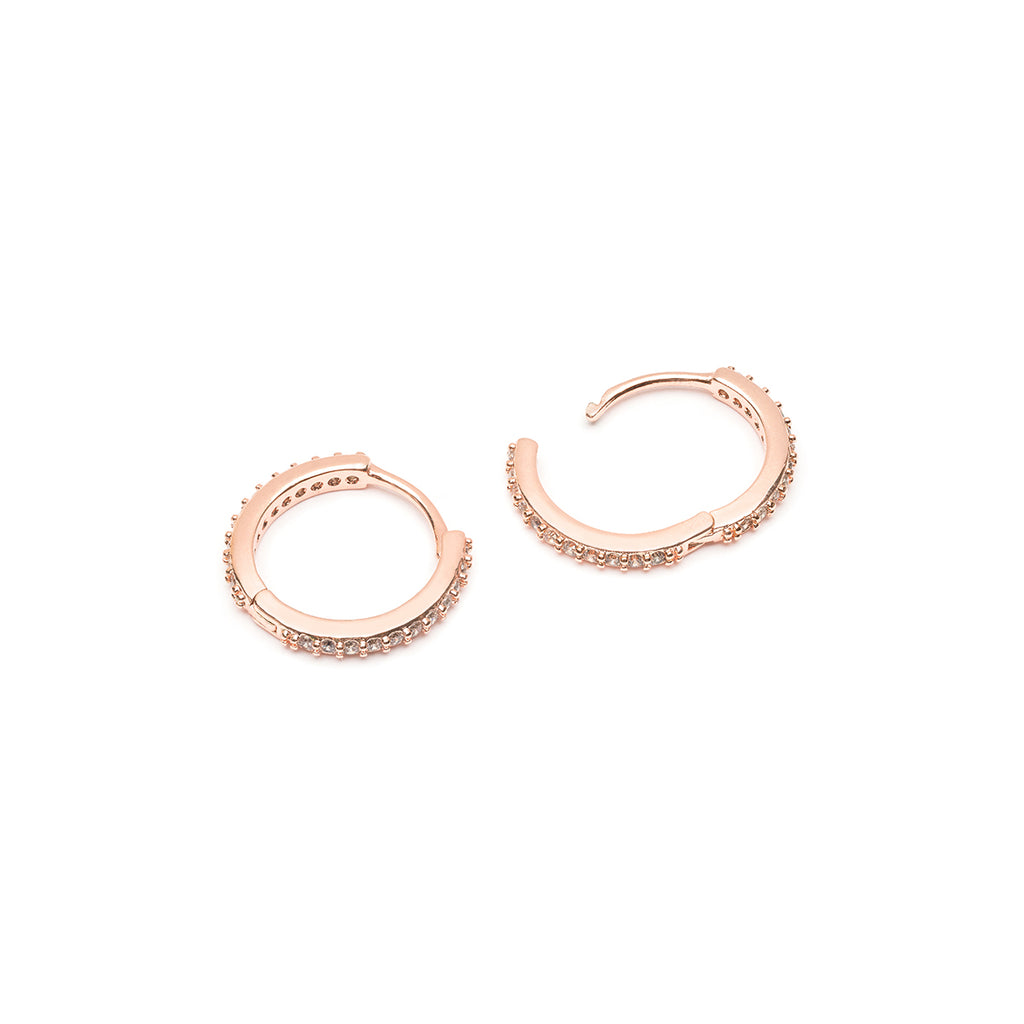 Rose Gold Pave Crystal Huggie Earrings - Simply Whispers