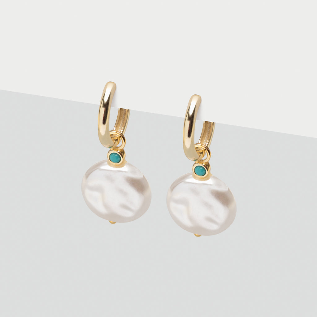Turquoise And Pearl Gold Huggie Earrings - Simply Whispers