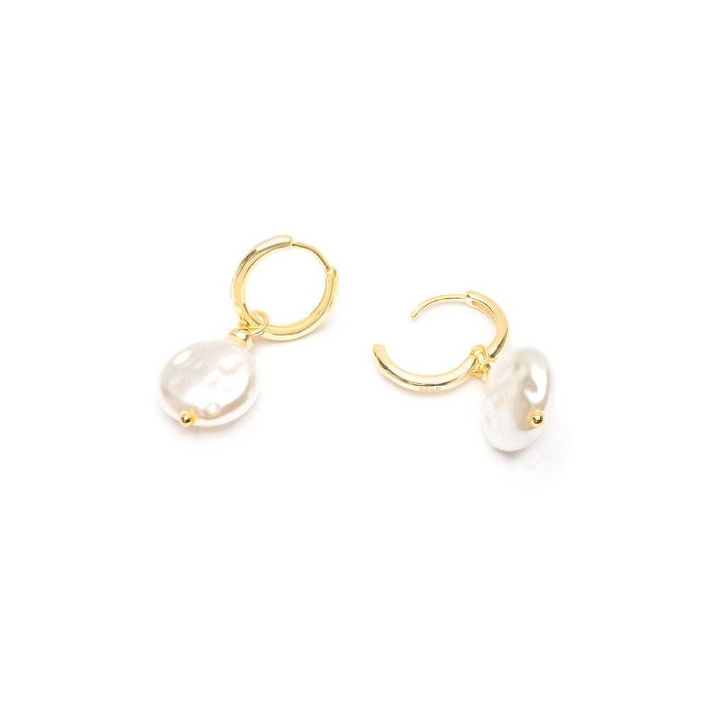 Turquoise And Pearl Gold Huggie Earrings - Simply Whispers