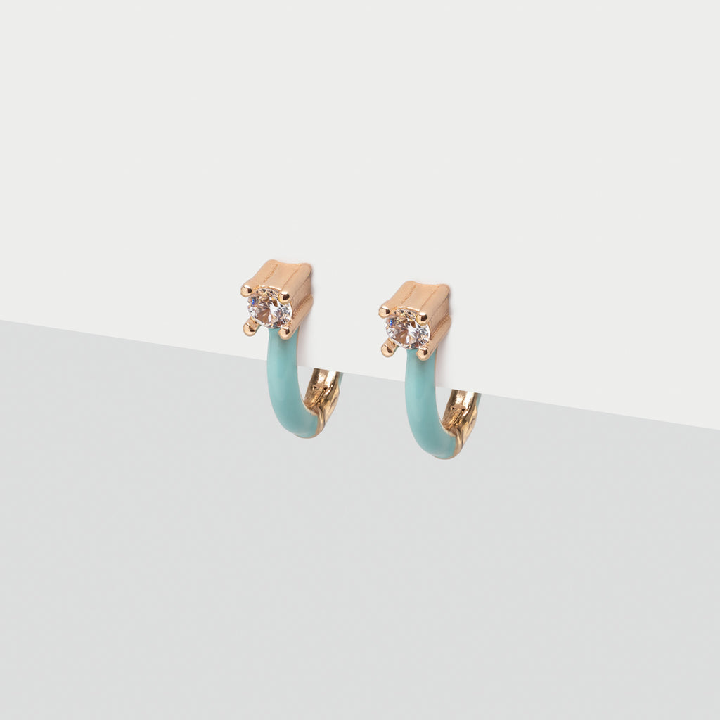 Enameled Light Blue Crystal Huggie Earrings - Simply Whispers