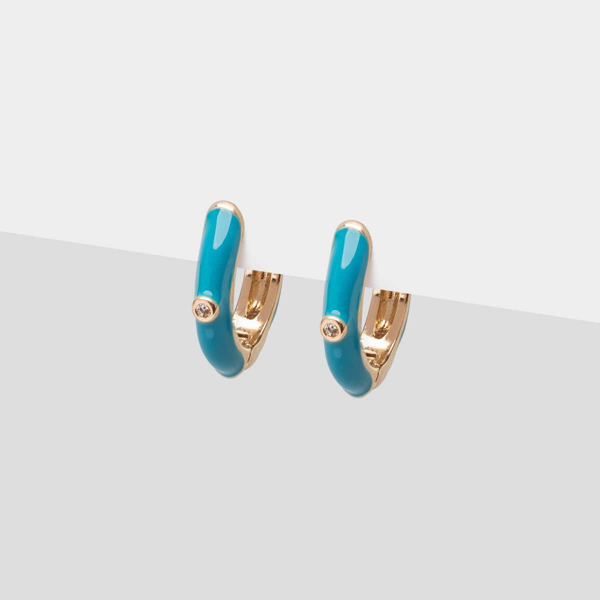 Enameled Blue Crystal Huggie Earrings - Simply Whispers