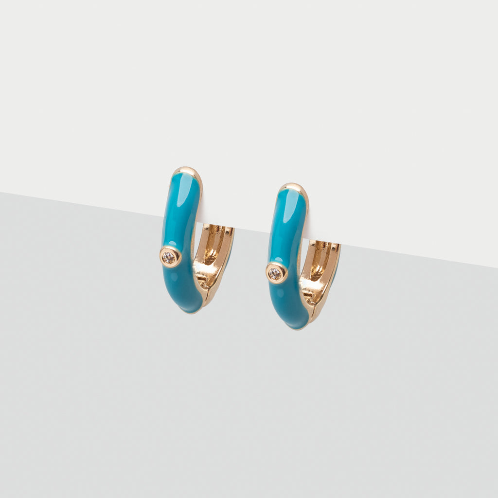 Enameled Blue Crystal Huggie Earrings - Simply Whispers